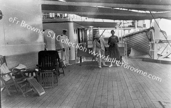 ON BOARD : CAPTAIN, MRS HAWKINS, FR.BROWNE PLAYING QUOITS
